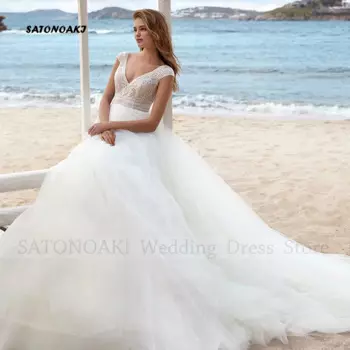 Женское кружевное свадебное платье, элегантное простое платье в стиле бохо с V-образным вырезом, трапециевидным силуэтом и рукавами-крылышками, женское платье невесты на заказ