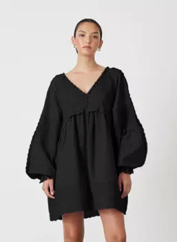 Женское льняное лоскутное платье с вышивкой и V-образным вырезом