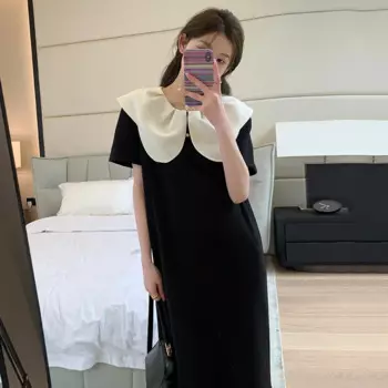 Женское летнее длинное платье в западном стиле, свободное стройнящее платье с коротким рукавом