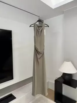 Женское летнее новое модное платье миди с круглым вырезом и плиссированным вырезом, облегающее атласное платье с драпировкой, женское платье без рукавов в стиле ретро