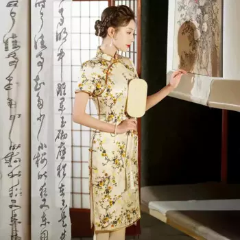 Женское летнее платье-Ципао из натурального шелка