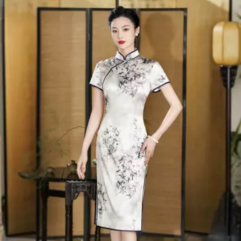 Женское летнее платье-Ципао из натурального шелка