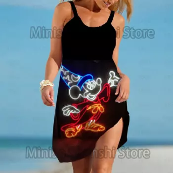 Женское летнее платье на бретельках, с принтом