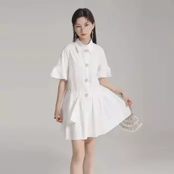 Женское летнее платье-рубашка с рюшами, кружевное платье с расклешенным рукавом, модель 2024 года