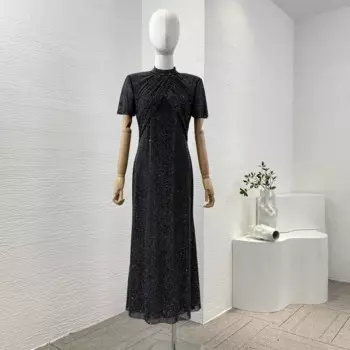 Женское летнее Плиссированное Платье-миди с коротким рукавом