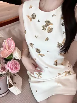 Женское мини-платье без рукавов, с круглым вырезом