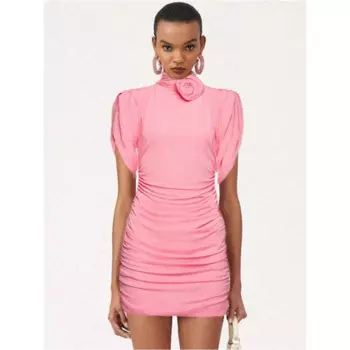 Женское мини-платье с длинным рукавом и рюшами