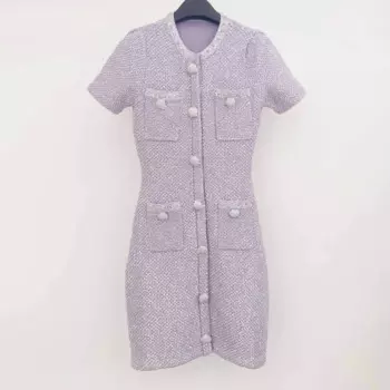 Женское мини-платье с V-образным вырезом, Осеннее однобортное облегающее офисное платье с коротким рукавом и карманами, 2023