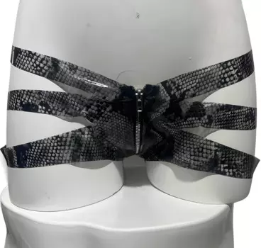 Женское нижнее белье с низкой талией, на молнии, с открытой промежностью, из ПВХ, латекса, кожи, с персонализированным змеиным принтом, сексуальное нижнее белье, стринги, трусики-стринги