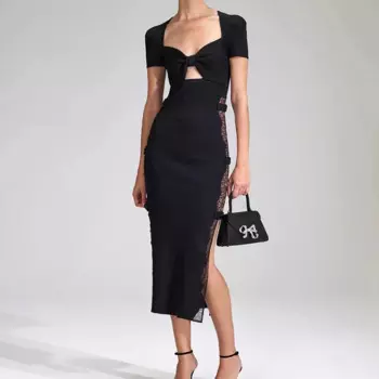 Женское облегающее длинное платье с открытой спиной, новинка 2023, соблазнительное женское платье миди с разрезом и кружевом сбоку