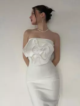 Женское облегающее платье без бретелек, с 3D цветами