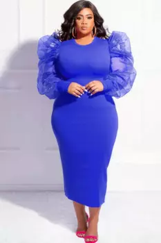 Женское облегающее платье-миди с длинным рукавом