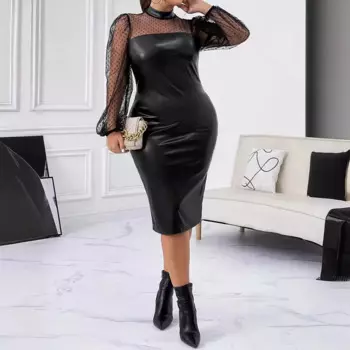 Женское облегающее платье-миди с кружевом и круглым вырезом