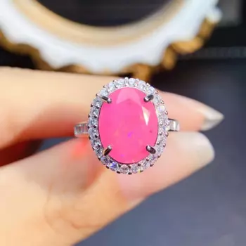 Женское Обручальное кольцо с овальным розовым опалом, из серебра 925 пробы
