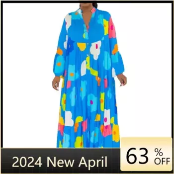 Женское однобортное платье-рубашка с цветочным принтом и длинным рукавом