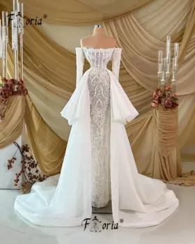 Женское официальное свадебное платье с 3D рисунком, уставшим съемным шлейфом, открытыми плечами и длинным рукавом, вечернее платье с бисером, Новинка