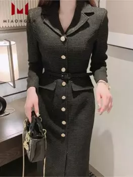 Женское офисное платье с длинным рукавом, Белое Облегающее Платье с кисточками и воротником-стойкой, осень 2023