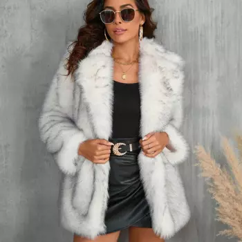 Женское осенне-зимнее пальто с меховым воротником Toka, модное свободное повседневное элегантное пальто из искусственного меха с длинным рукавом, новинка 2024