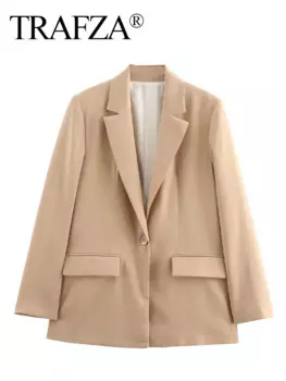 Женское осеннее однотонное пальто с отложным воротником и карманами