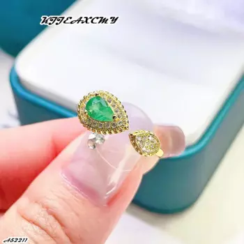 Женское Открытое кольцо с изумрудом, из серебра 925 пробы