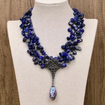 Женское ожерелье ручной работы, колье из натурального лазурита, 3 ряда