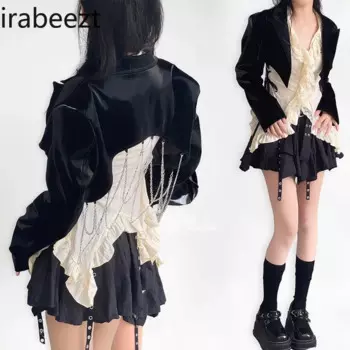 Женское пальто из лакированной кожи с цепочкой на воротнике, шикарное пальто из искусственной кожи, новый осенний свободный короткий топ, женские куртки