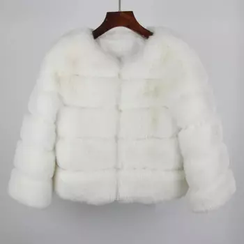 Женское пальто из лисьего меха, Модное теплое пальто из искусственного меха на осень и зиму