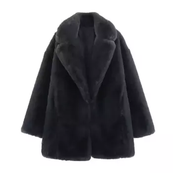 Женское пальто с длинным рукавом и эффектом искусственного меха, куртка для женской одежды