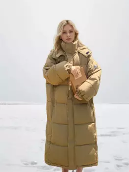Женское пальто, зимнее Новое однотонное длинное утепленное пальто с капюшоном и воротником-стойкой, модное повседневное женское пальто