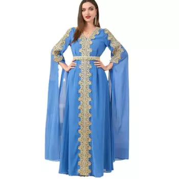 Женское платье-абайя с длинными рукавами и пэчворком