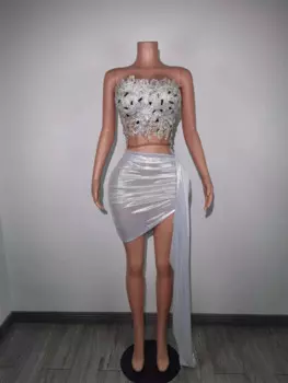 Женское платье, белый комплект из 2 предметов с открытой спиной, кружевной наряд для выпускного вечера, вечеринки, дня рождения, танцевальные сценические костюмы Drag Queen Baicai