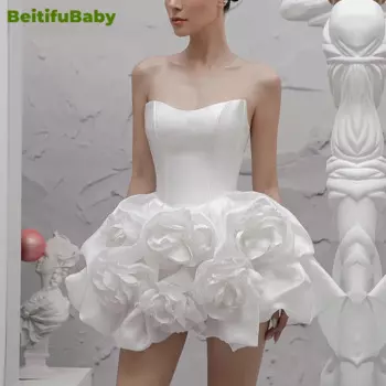 Женское платье без бретелек, с 3D цветами