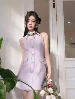 Женское платье без рукавов, с круглым вырезом