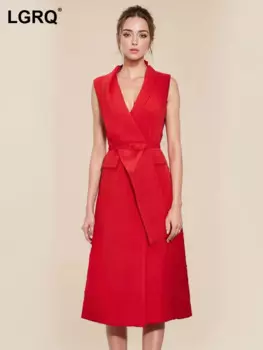 Женское платье-блейзер без рукавов, с V-образным вырезом