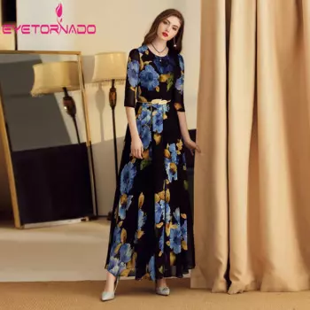 Женское платье большого размера, летние с коротким рукавом Цветочный принт длинные шифоновые вечерние платье, тонкое, Элегантное повседневное пляжное макси платья в богемном стиле