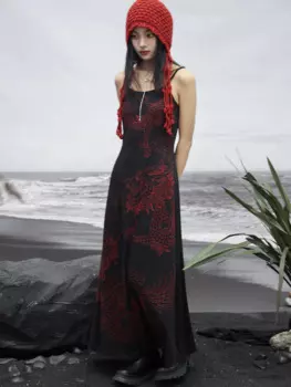 Женское платье-Ципао с принтом в стиле темного цвета