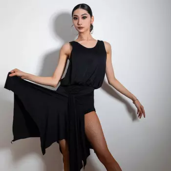 Женское платье для латиноамериканских танцев, черное платье без рукавов, модель DWY9179