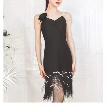 Женское платье для латиноамериканских танцев, черные костюмы фламенко, профессиональные платья для латиноамериканских танцев, сценический костюм с бахромой, 2024