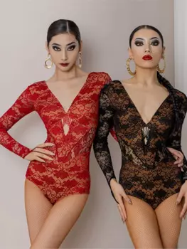 Женское платье для латиноамериканских танцев, комбинезон с длинным рукавом, 2023
