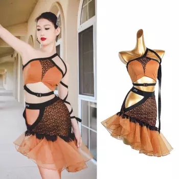 Женское платье для латиноамериканских танцев, привлекательный костюм высокого класса с открытыми плечами, танцевальный костюм национального стандарта, модель DN18529, 2024