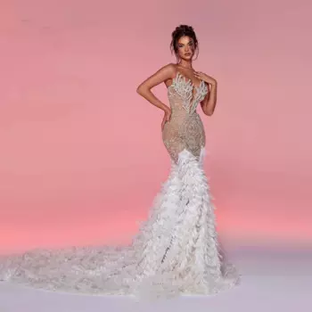 Женское платье для выпускного вечера, белое длинное платье-русалка в стиле страуса с перьями, роскошное платье в стиле Саудовской Аравии