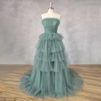 Женское платье для выпускного вечера DIDEYTTAWL, ТРАПЕЦИЕВИДНОЕ Тюлевое платье без рукавов со шлейфом, со шнуровкой сзади