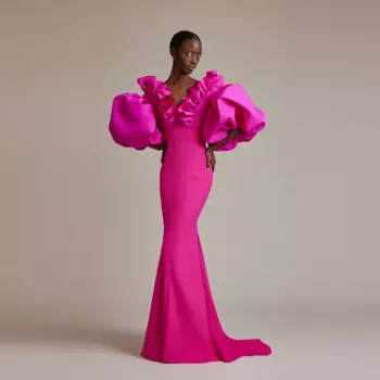 Женское платье для выпускного вечера, розовое платье с коротким рукавом и оборками