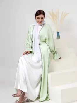Женское платье Eid Abaya, комплект из 2 предметов, женское шелковое атласное платье со шнуровкой, костюмы, платья Рамадан, халат, кафтан