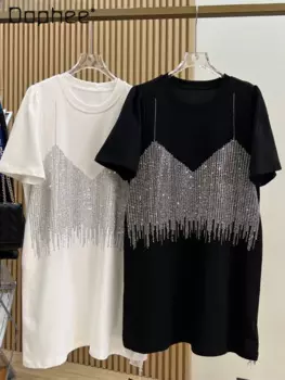 Женское платье-футболка с коротким рукавом и круглым вырезом