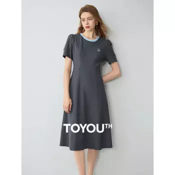 Женское платье-футболка с круглым вырезом и рукавами-фонариками