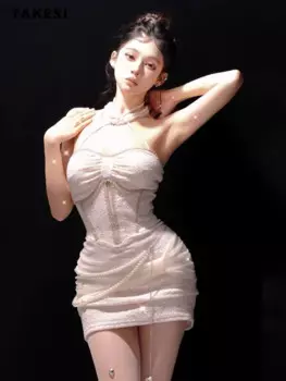 Женское платье-футляр без рукавов, с высокой талией