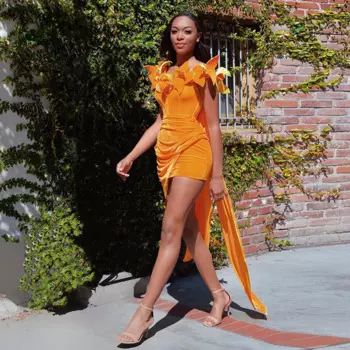 Женское платье-футляр с цветочным принтом, асимметричное платье макси оранжевого цвета