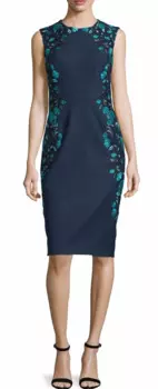 Женское платье-футляр с круглым вырезом, без рукавов