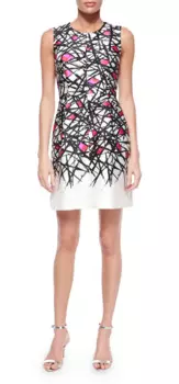 Женское платье-футляр с круглым вырезом, без рукавов